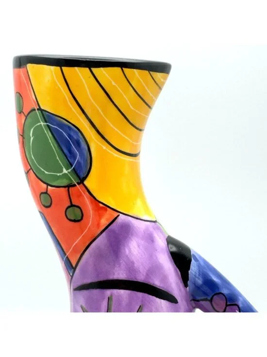 Muzeum Abstract Picasso Inspired Hand Painted Ceramic Candlestick Holder 10" - Picture 9 of 12